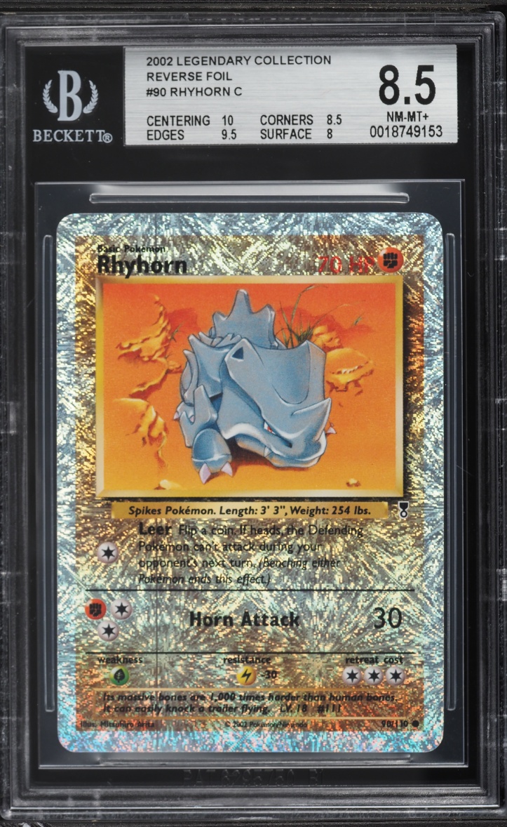 2002 Pokemon Legendary Collection Reverse Holo Rhyhorn #90 BGS 8.5 NM-MT+