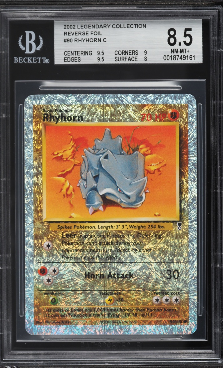 2002 Pokemon Legendary Collection Reverse Holo Rhyhorn #90 BGS 8.5 NM-MT+