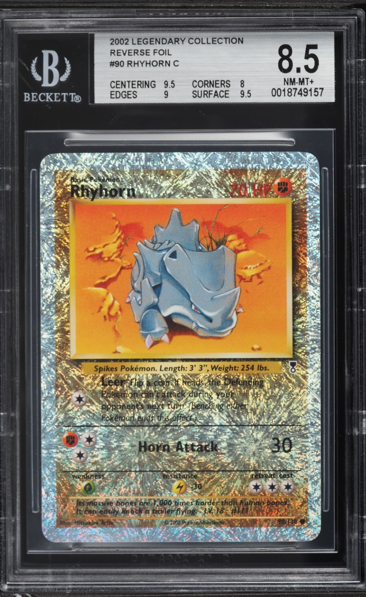 2002 Pokemon Legendary Collection Reverse Holo Rhyhorn #90 BGS 8.5 NM-MT+