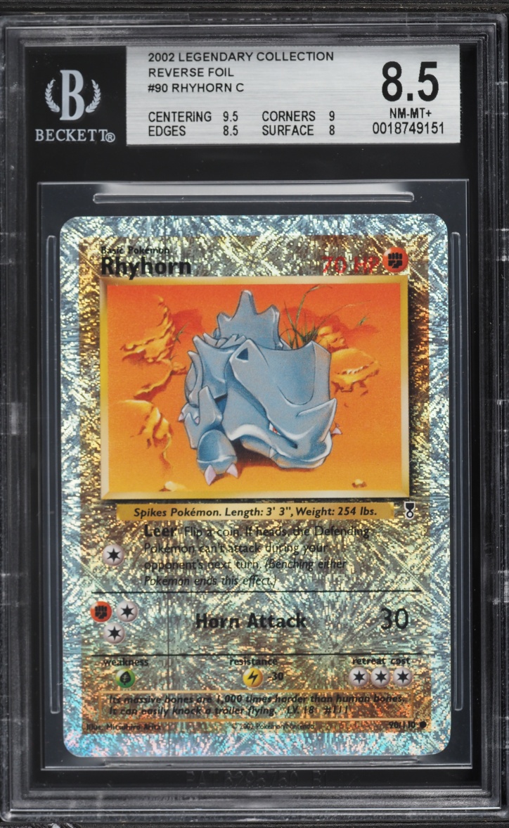 2002 Pokemon Legendary Collection Reverse Holo Rhyhorn #90 BGS 8.5 NM-MT+