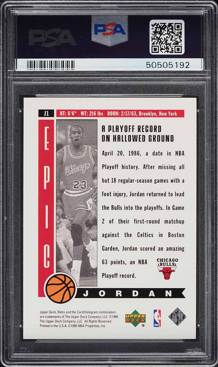 1999 Upper Deck Retro Epic Parallel Michael Jordan /50 #J1 PSA 10 GEM MINT