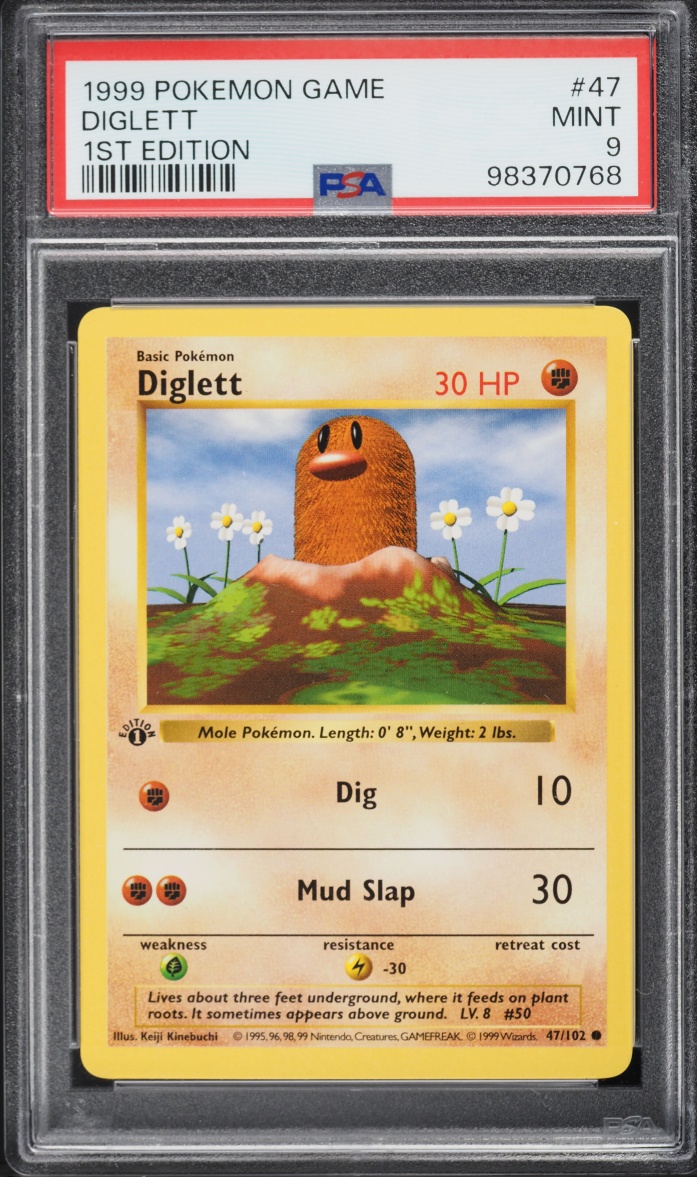 1999 Pokemon Base Set Shadowless 1st Edition Diglett #47 PSA 9 MINT