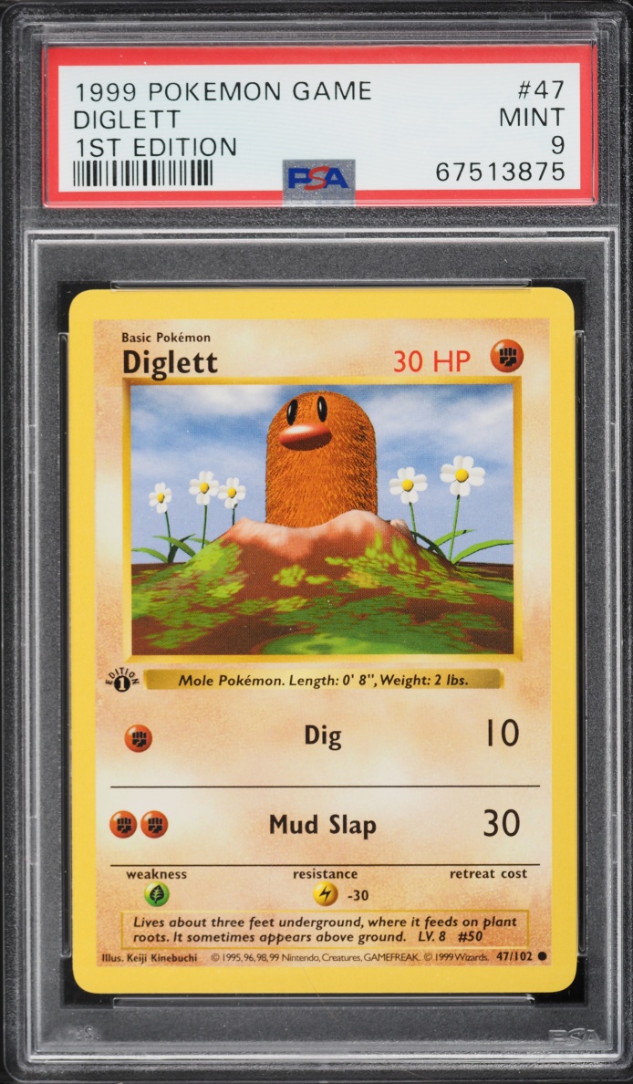 1999 Pokemon Base Set Shadowless 1st Edition Diglett #47 PSA 9 MINT