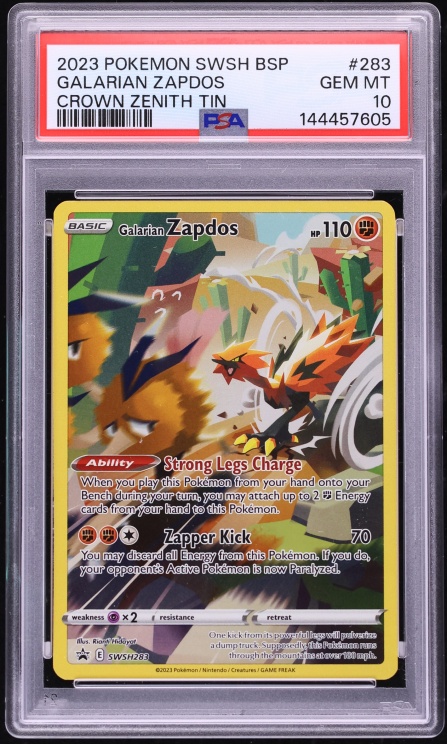 2023 Pokemon Sword & Shield Promo Crown Zenith FA Galarian Zapdos #SWSH283 PSA 10 GEM MINT