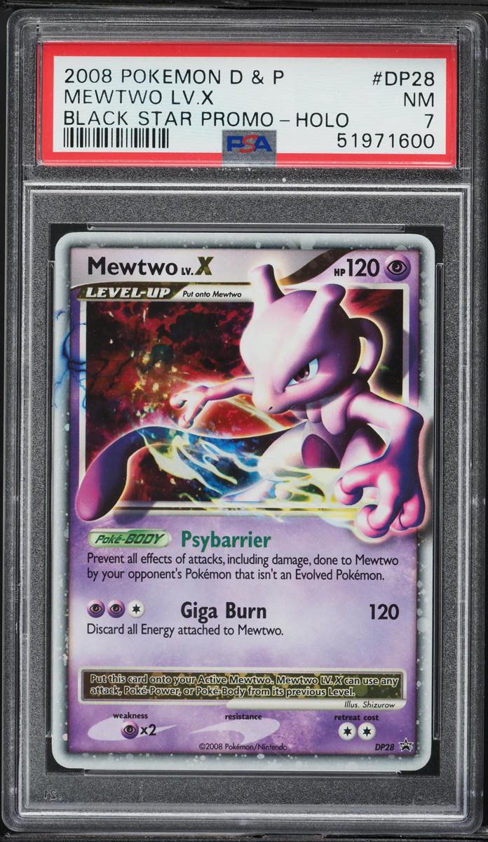 2008 Pokemon Diamond & Pearl Black Star Promo Holo Mewtwo Lv.X #DP28 PSA 7 NRMT