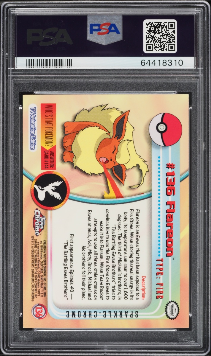 2000 Topps Chrome Pokemon Series 2 Sparkle Flareon #136 PSA 9 MINT