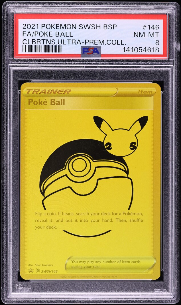 2021 Pokemon SWSH Promo Celebrations Ultra Premium Full Art Poke Ball #SWSH146 PSA 8 NM-MT