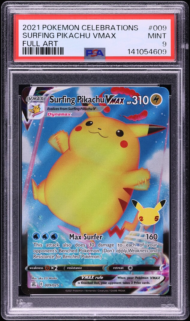 2021 Pokemon Sword & Shield Celebrations Full Art Surfing Pikachu VMAX #9 PSA 9 MINT