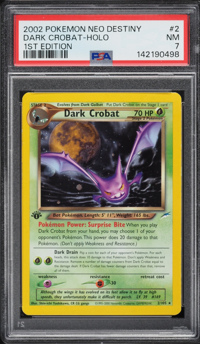 2002 Pokemon Neo Destiny 1st Edition Holo Dark Crobat #2 PSA 7 NRMT