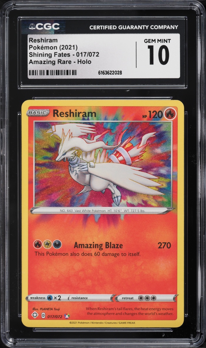 2021 Pokemon Sword & Shield Shining Fates Amazing Rare Reshiram #17 CGC 10 GEM MINT
