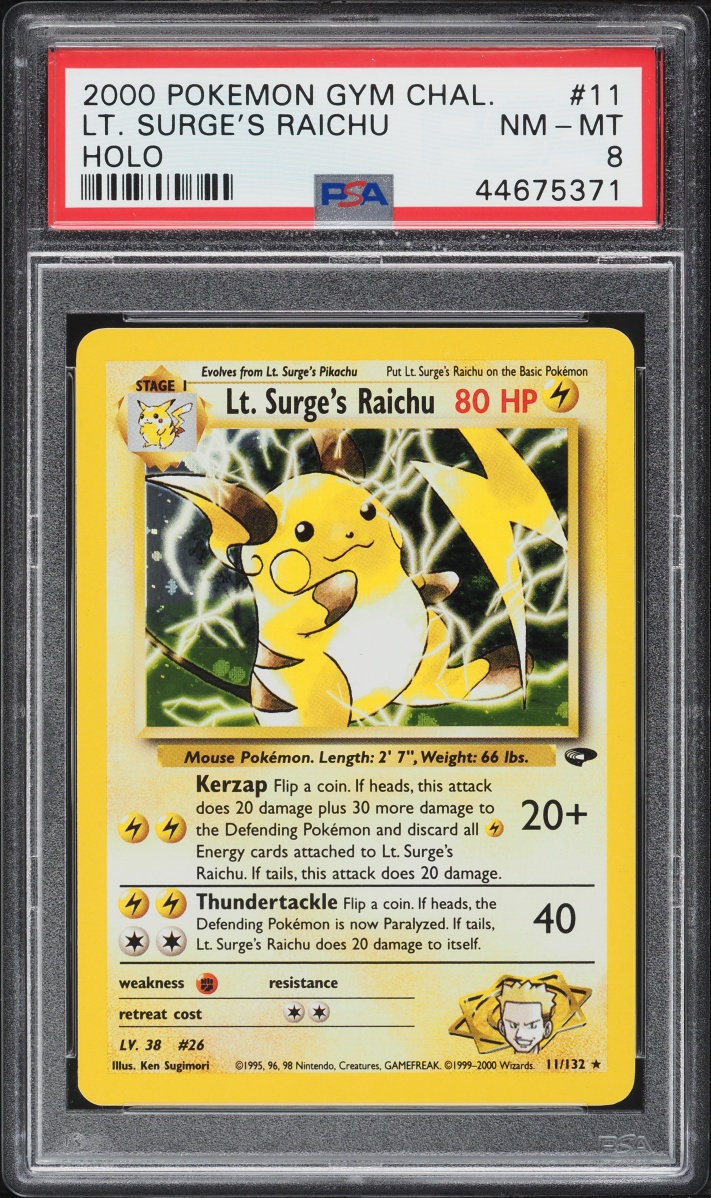 2000 Pokemon Gym Challenge Holo Lt. Surge's Raichu #11 PSA 8 NM-MT