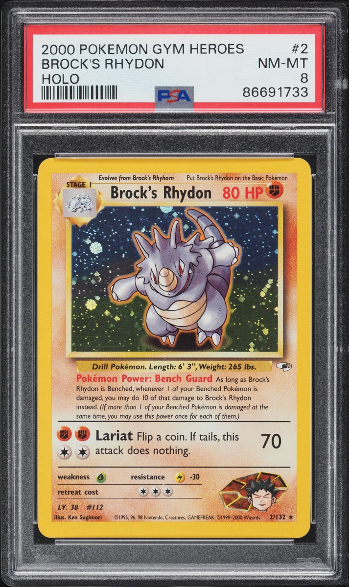 2000 Pokemon Gym Heroes Holo Brock's Rhydon #2 PSA 8 NM-MT
