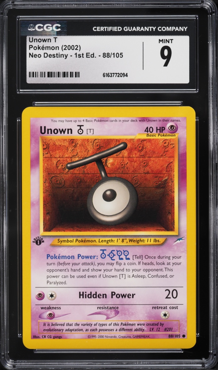 2002 Pokemon Neo Destiny 1st Edition Unown T #88 CGC 9 MINT