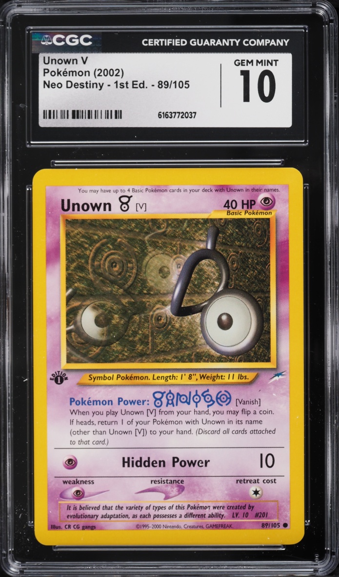 2002 Pokemon Neo Destiny 1st Edition Unown V #89 CGC 10 GEM MINT