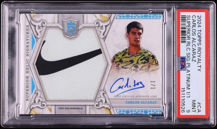 2024 Topps Royalty Tennis Superior Platinum Carlos Alcaraz NIKE PATCH AUTO 1/1 #SRS-CA PSA 9
