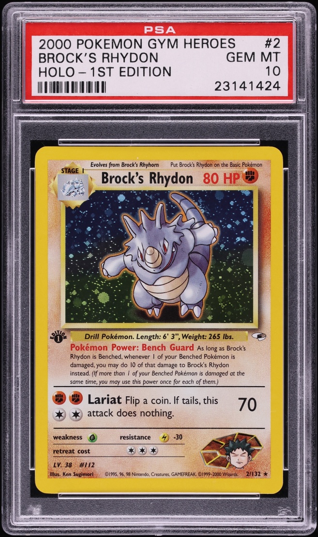 2000 Pokemon Gym Heroes 1st Edition Holo Brock's Rhydon #2 PSA 10 GEM MINT