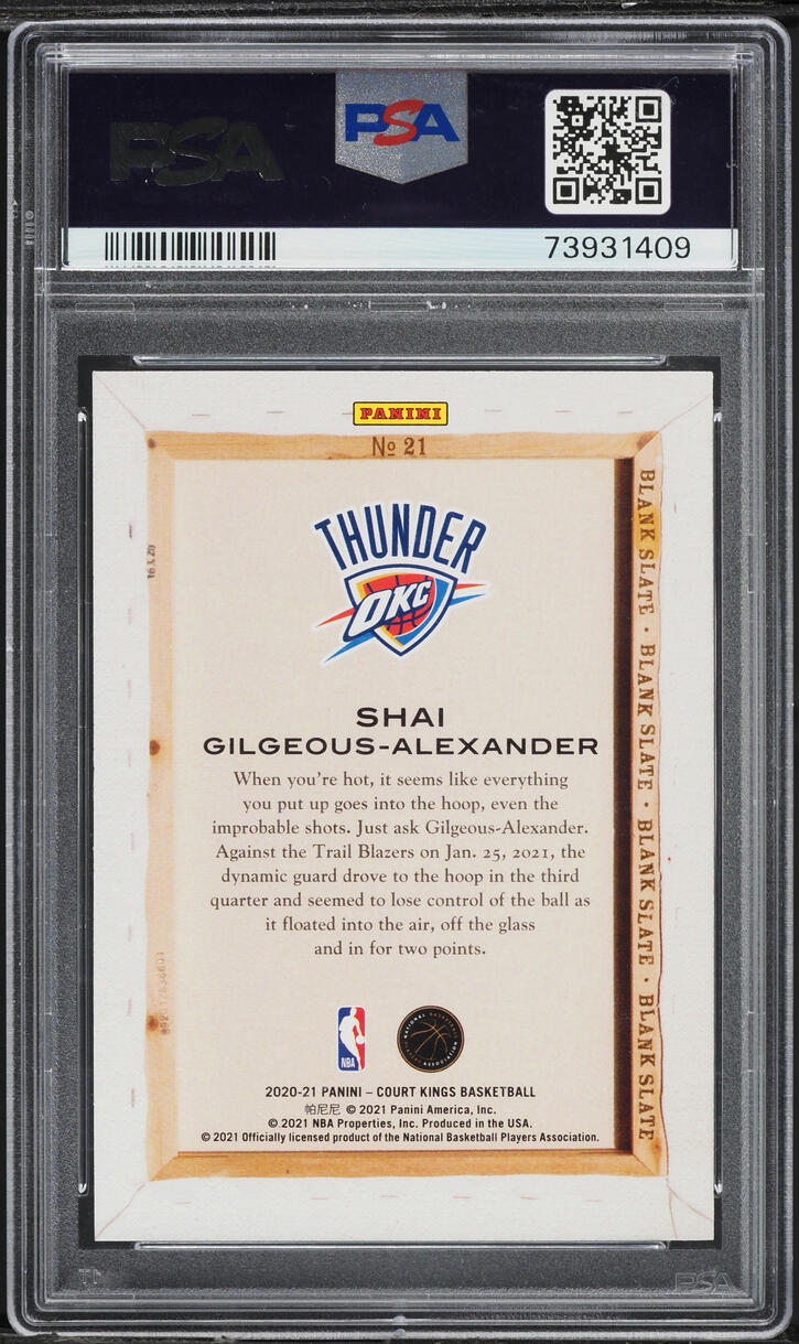 2020 Panini Court Kings Blank Slate Shai Gilgeous-Alexander #21 PSA 10 GEM MINT - Photo 2