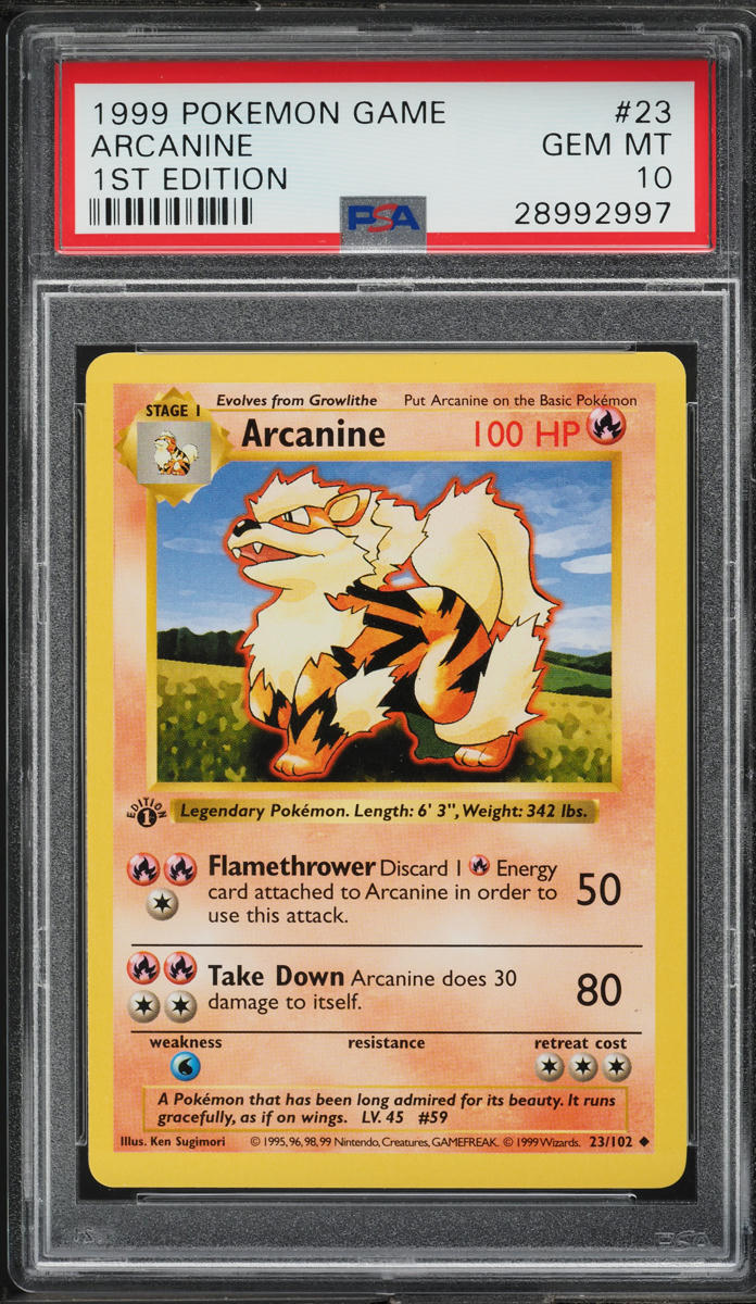 1999 Pokemon Base Set Shadowless 1st Edition Arcanine #23 PSA 10 GEM MINT