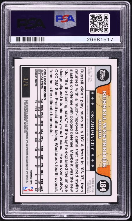 2008 Topps Chrome Red Refractor Russell Westbrook ROOKIE /5 #184 PSA 10 GEM MINT
