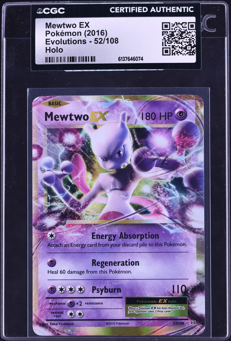 2016 Pokemon XY Evolutions Holo Mewtwo EX #52 CGC AUTH