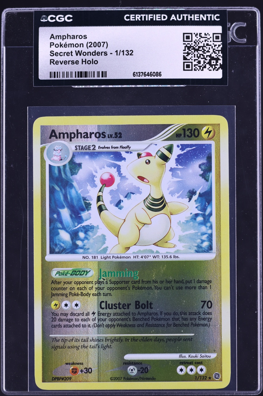 2007 Pokemon Diamond & Pearl Secret Wonders Reverse Holo Ampharos #1 CGC AUTH