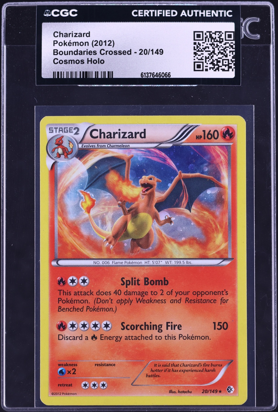 2012 Pokemon Black & White Boundaries Crossed Cosmos Holo Charizard #20 CGC AUTH