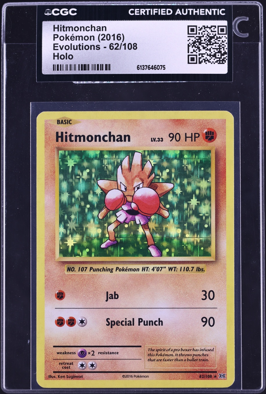 2016 Pokemon XY Evolutions Holo Hitmonchan #62 CGC AUTH