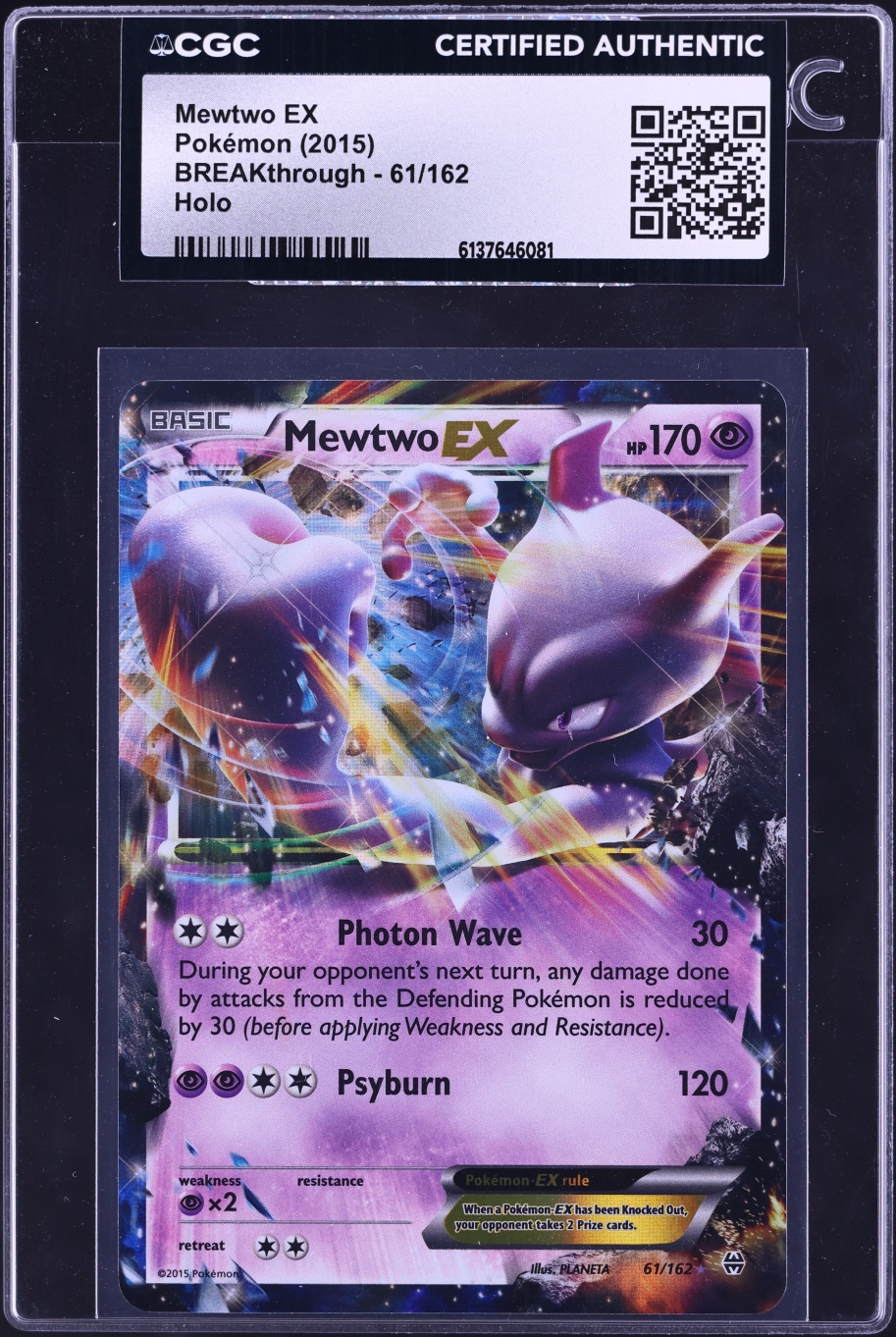 2015 Pokemon XY BREAKthrough Holo Mewtwo EX #61 CGC AUTH