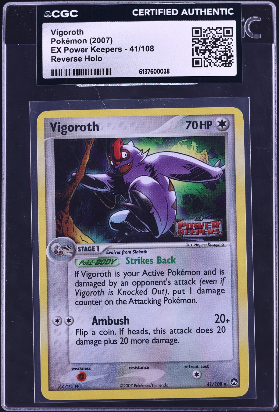 2007 Pokemon EX Power Keepers Reverse Holo Vigoroth #41 CGC AUTH