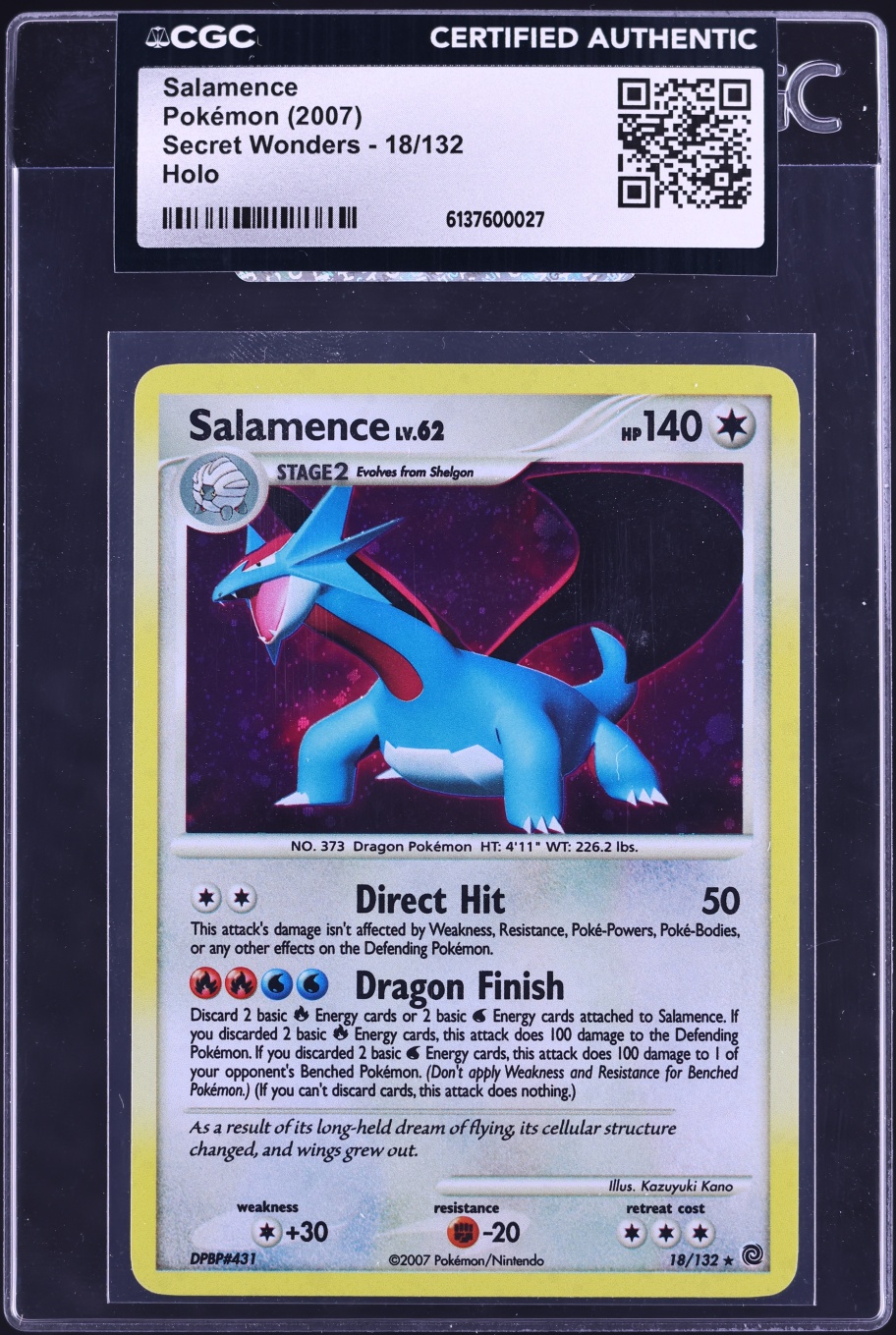 2007 Pokemon Secret Wonders Holo Salamence #18 CGC AUTH