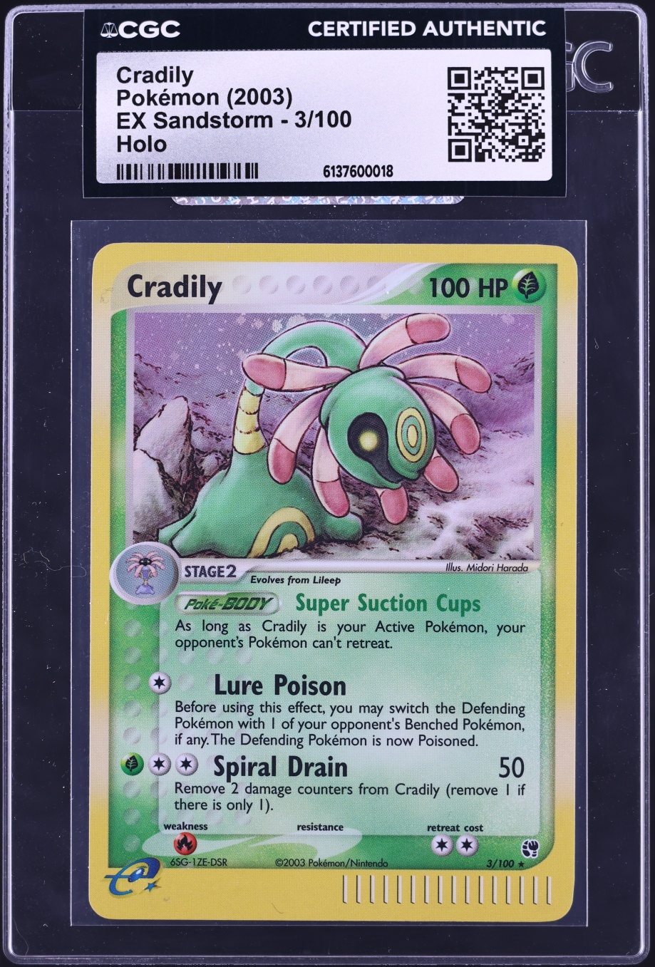 2003 Pokemon EX Sandstorm Holo Cradily #3 CGC AUTH