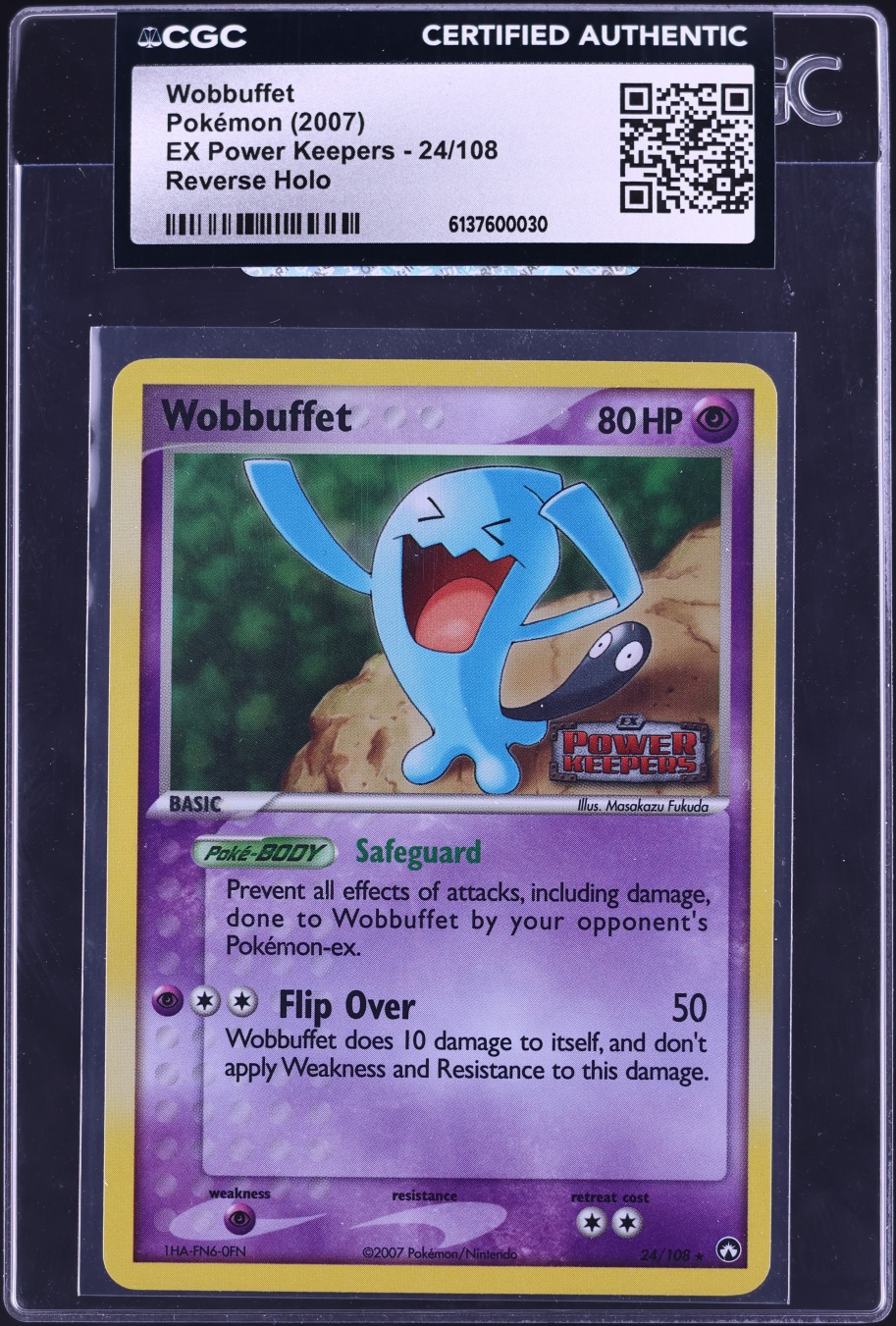 2007 Pokemon EX Power Keepers Reverse Holo Wobbuffet #24 CGC AUTH