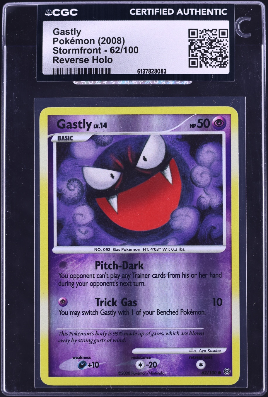 2008 Pokemon Diamond & Pearl Stormfront Reverse Holo Gastly #62 CGC AUTH