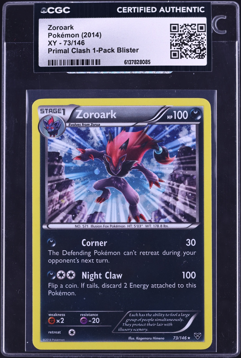 2014 Pokemon XY Primal Clash 1 Pack Blister Zoroark #73 CGC AUTH
