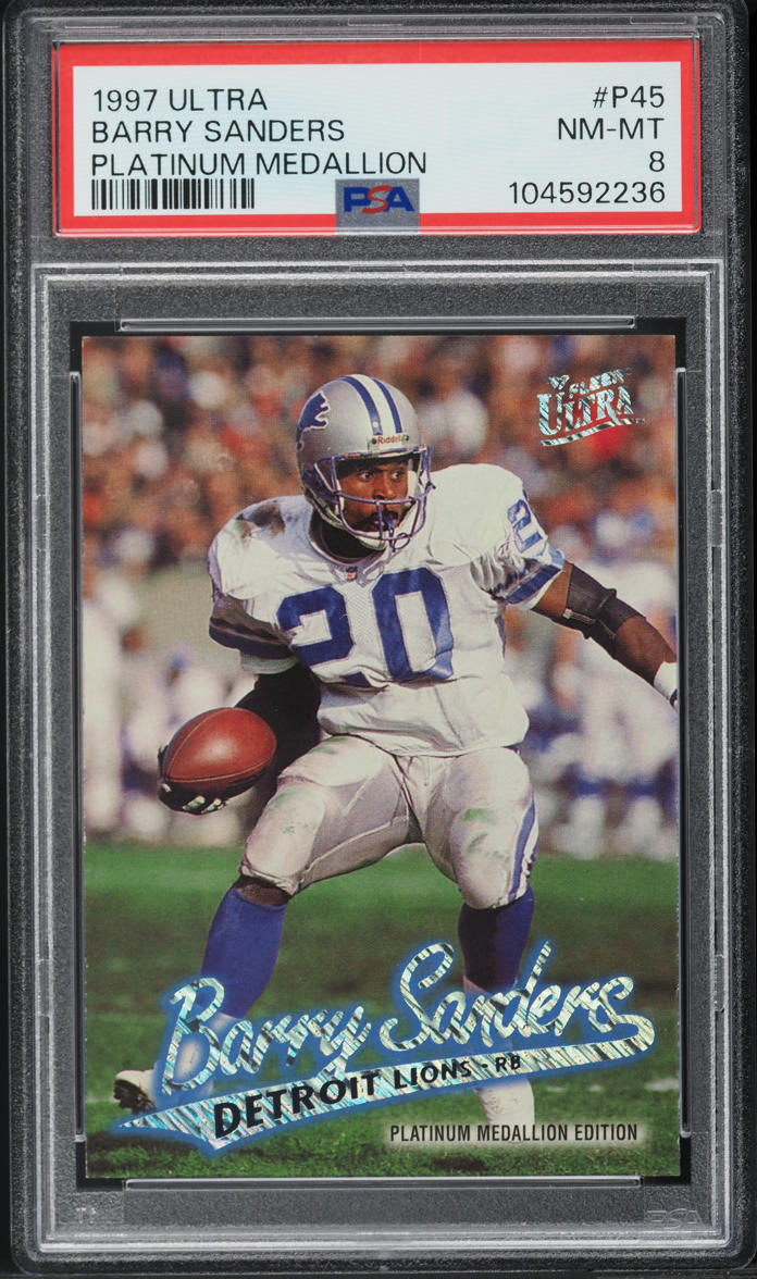 1997 Ultra Platinum Medallion Barry Sanders #P45 PSA 8 NM-MT