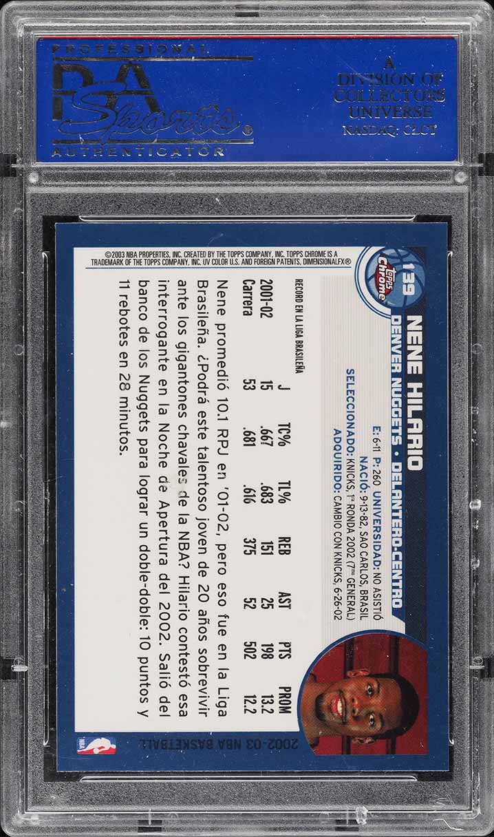 2002 Topps Chrome Nene Hilario ROOKIE #139 PSA 9 MINT