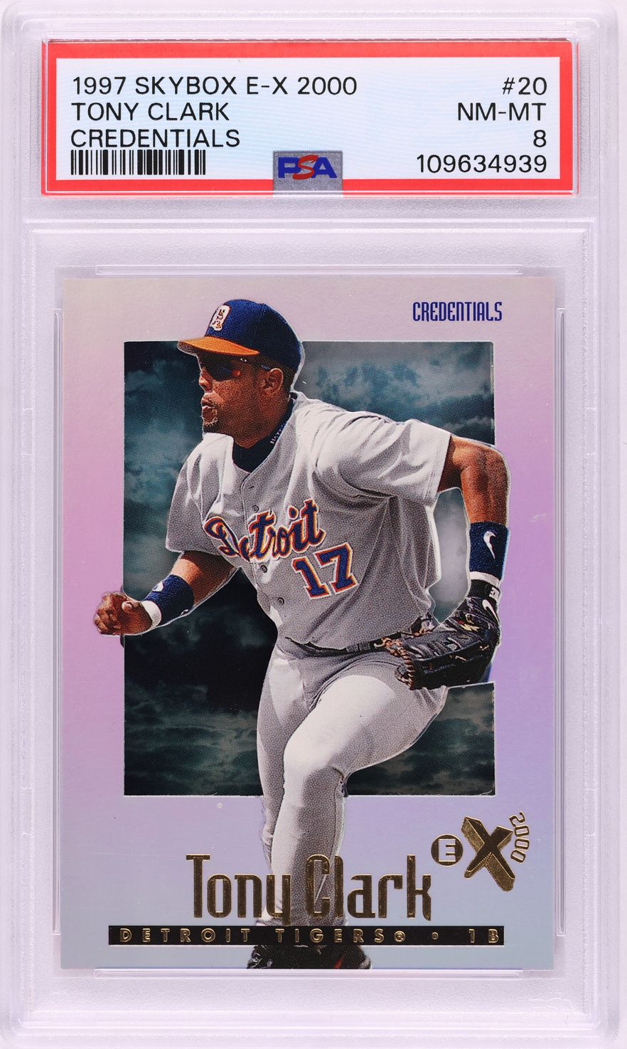 1997 Skybox E-X 2000 Credentials Tony Clark /299 #20 PSA 8 NM-MT