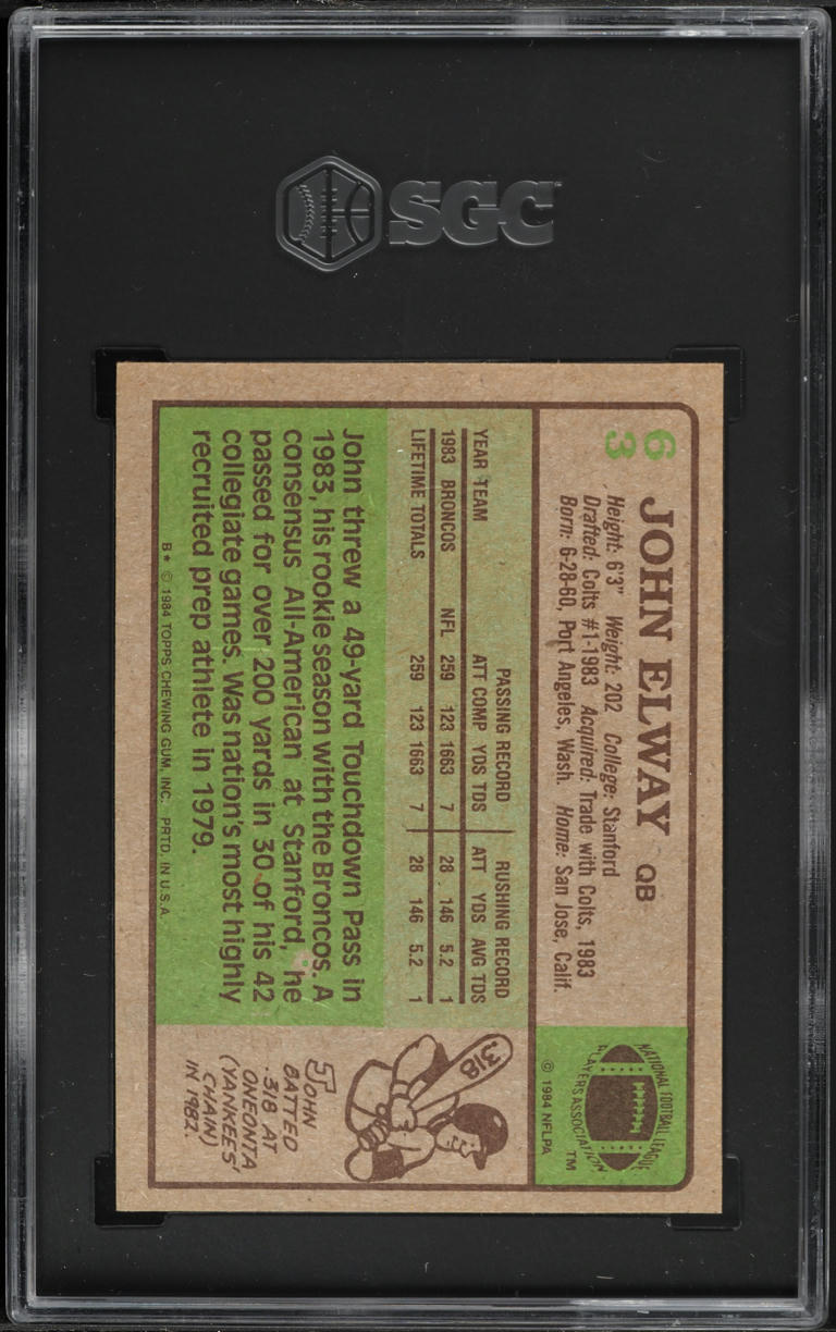 1984 Topps Football John Elway ROOKIE #63 SGC 7.5 NRMT+