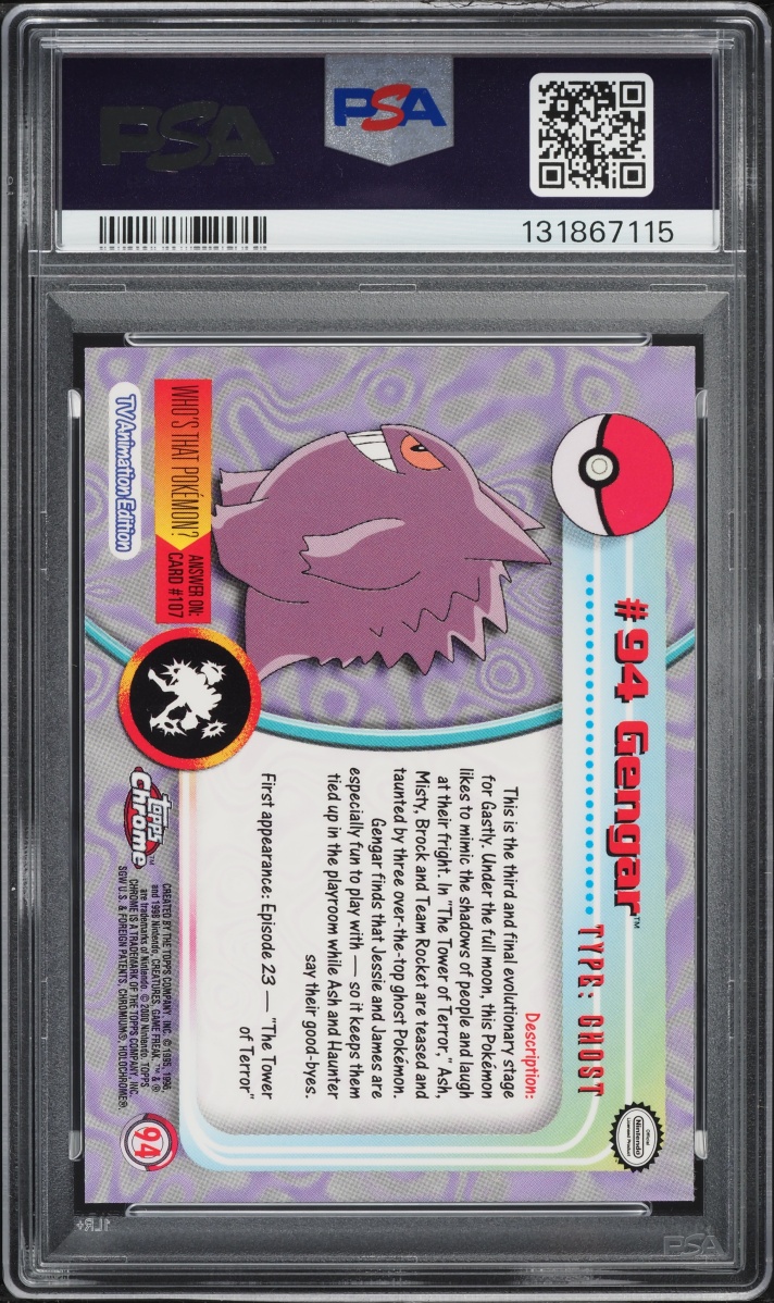 2000 Topps Chrome Pokemon TV Series 2 Gengar #94 PSA 10 GEM MINT