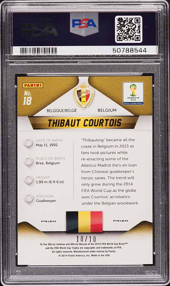 2014 Panini Prizm World Cup Gold Thibaut Courtois 10/10 #18 PSA 10 GEM MINT