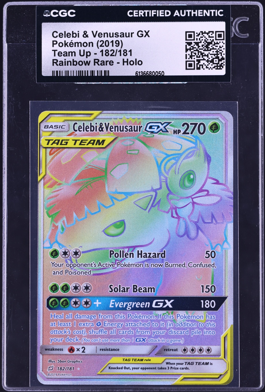 2019 Pokemon SM Team Up Hyper Rare Celebi & Venusaur GX #182 CGC AUTH