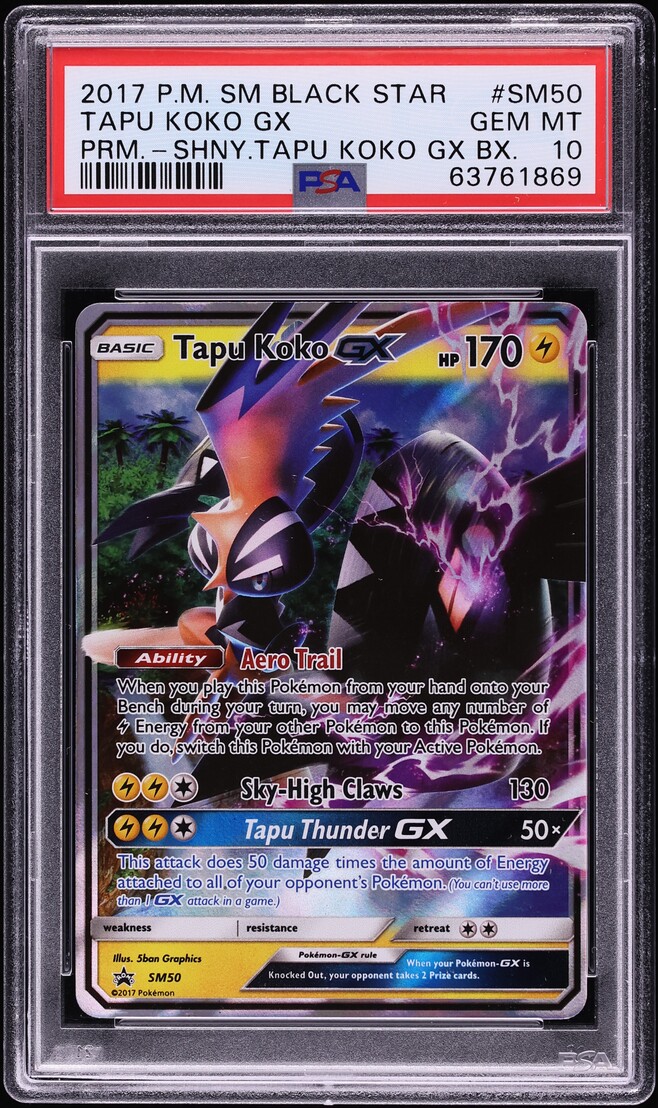 2017 Pokemon Sun & Moon Black Star Promo Holo Tapu Koko GX #SM50 PSA 10 GEM MINT