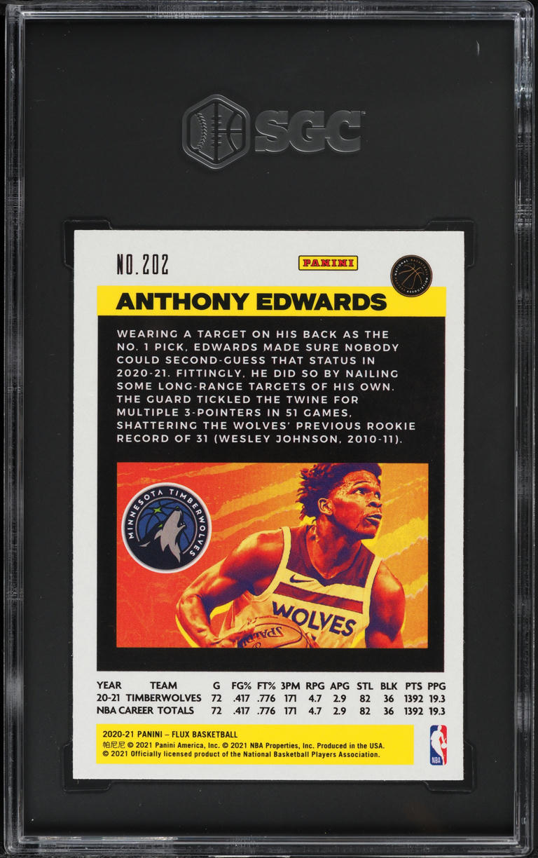 2020 Panini Flux Anthony Edwards ROOKIE #202 SGC 8.5 NM-MT+