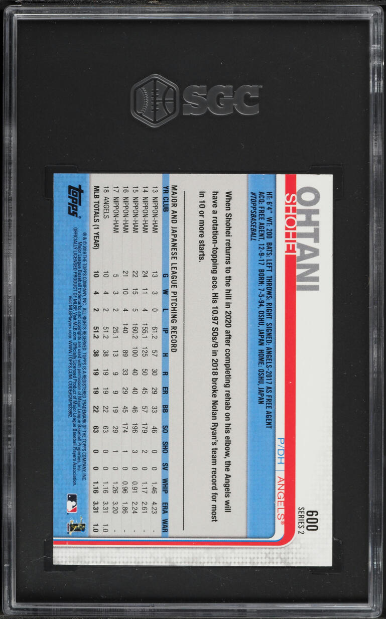 2019 Topps Shohei Ohtani #600 SGC 9 MINT