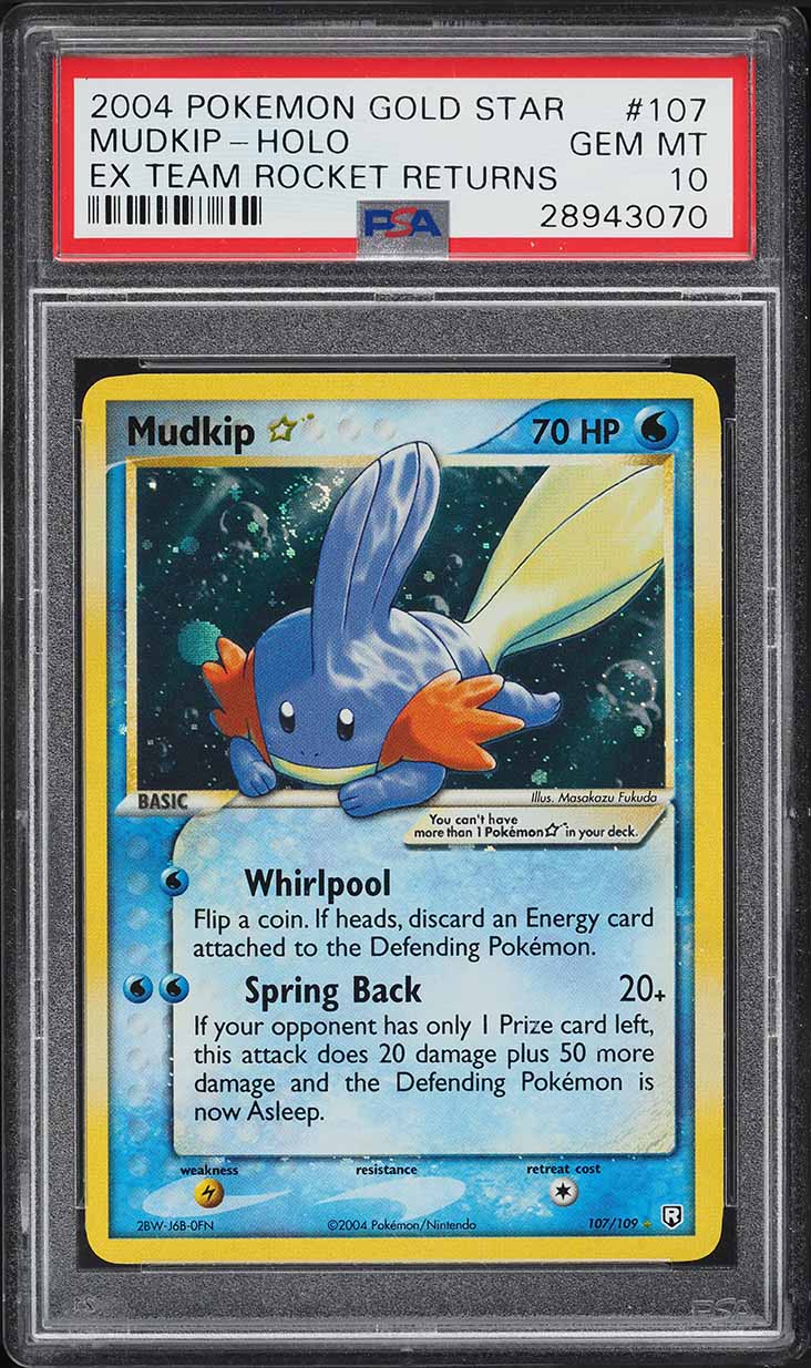 2004 Pokemon EX Team Rocket Returns Holo Mudkip Gold Star #107 PSA 10 GEM MINT