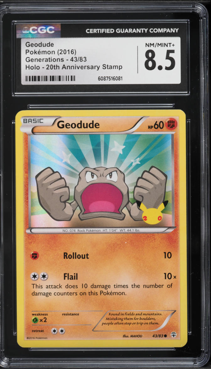 2016 Pokemon XY Generations 20th Anniversary Stamp Geodude #43 CGC 8.5 NM-MT+
