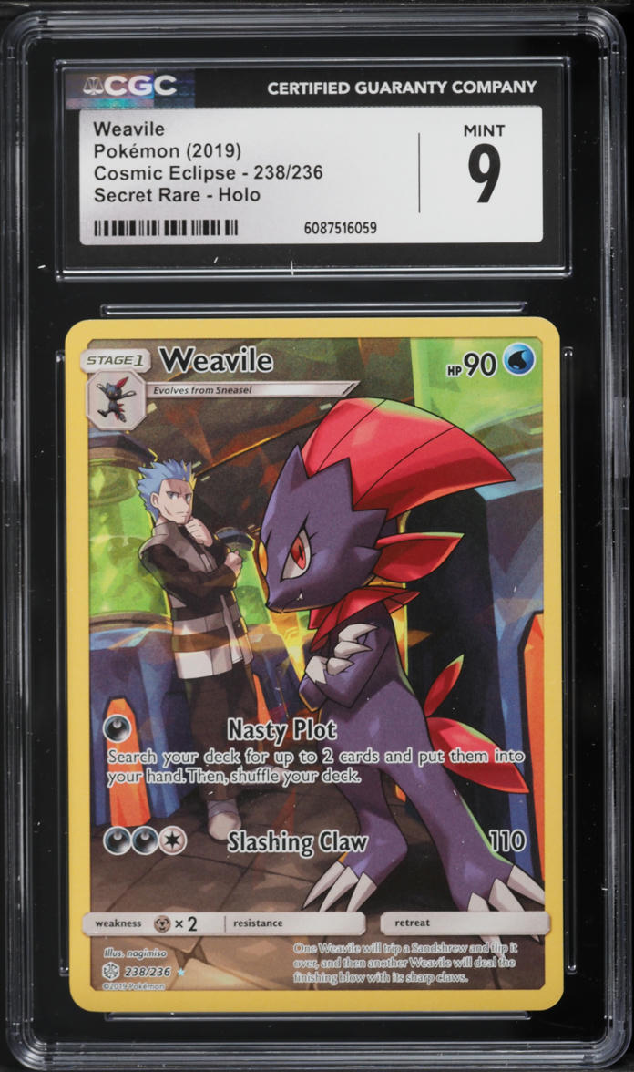2019 Pokemon Sun & Moon Cosmic Eclipse SEC Weavile #238 CGC 9 MINT