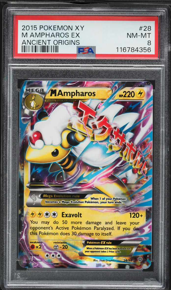 2015 Pokemon XY Ancient Origins Holo M Ampharos EX #28 PSA 8 NM-MT