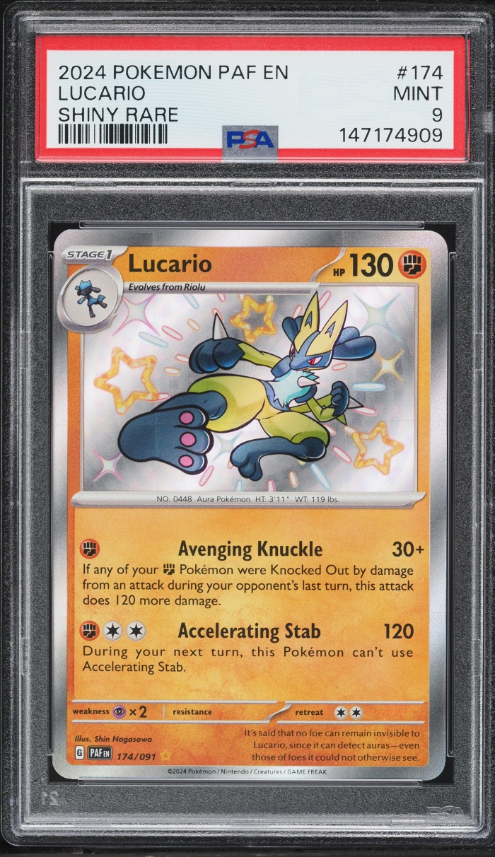 2024 Pokemon Scarlet & Violet Paldean Fates Shiny Lucario #174 PSA 9 MINT
