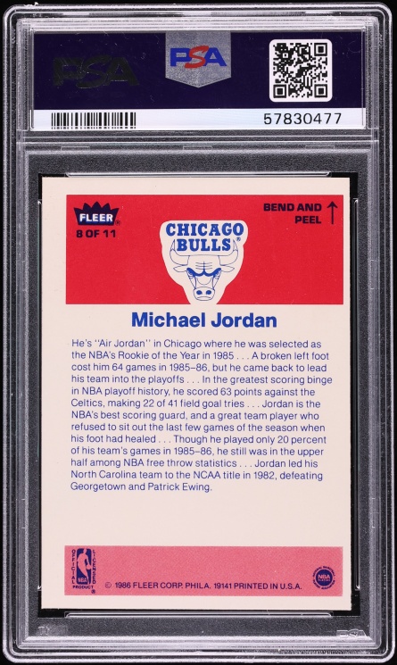 1986 Fleer Sticker Michael Jordan ROOKIE #8 PSA 9(oc) MINT